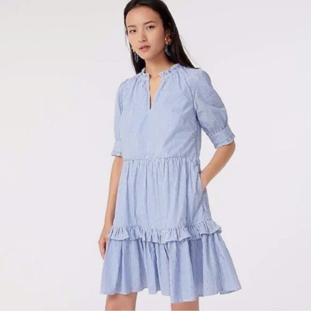 J. Crew Blue & White Striped Tiered Cotton Midi Dress - Picture 2 of 8